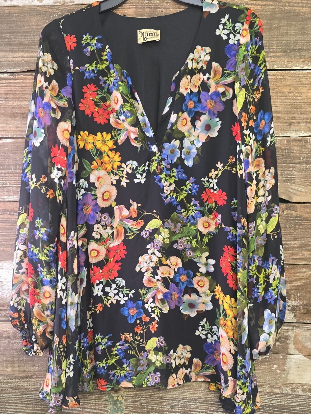 Show Me Your Mumu Black Floral V-Neck Blouse, Size M - Picture 1 of 4